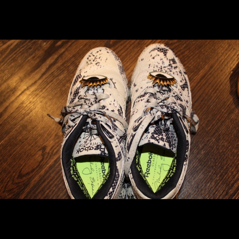Reebok black and white snake print sneakers